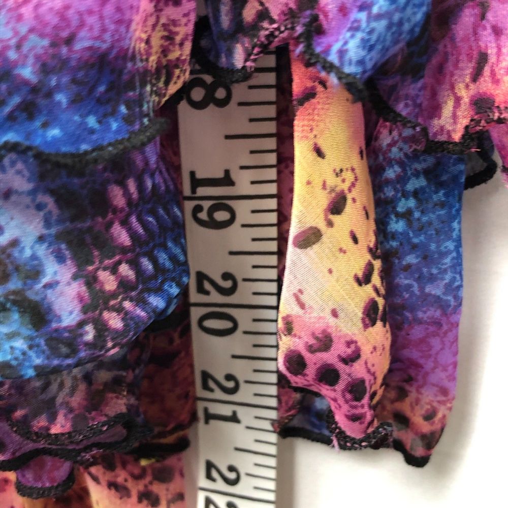 Boho Chic Spoon Jeans Sheer Colorful Maxi Cover Up Front Tie Flowy Dress L - Picture 6 of 8